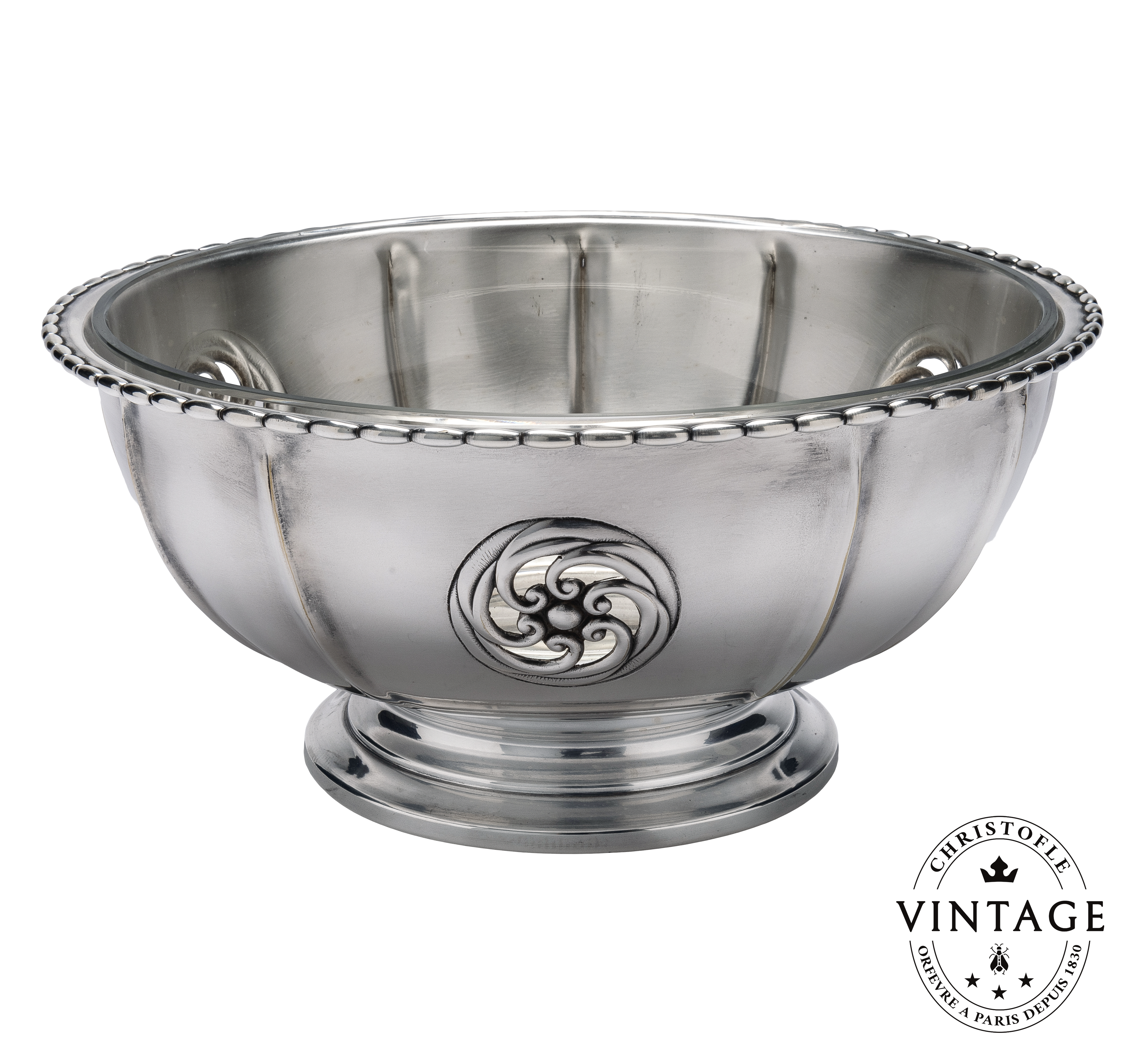 Salad Bowl with Crystal interior Gallia, Silverware - Vintage